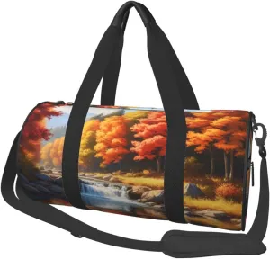 Maple Leaves Fall Scenery Printed Travel Bag,Round Personal Item Storage bag,Foldie Duffel Bag for Traveling Vacation,Fitness,Sports