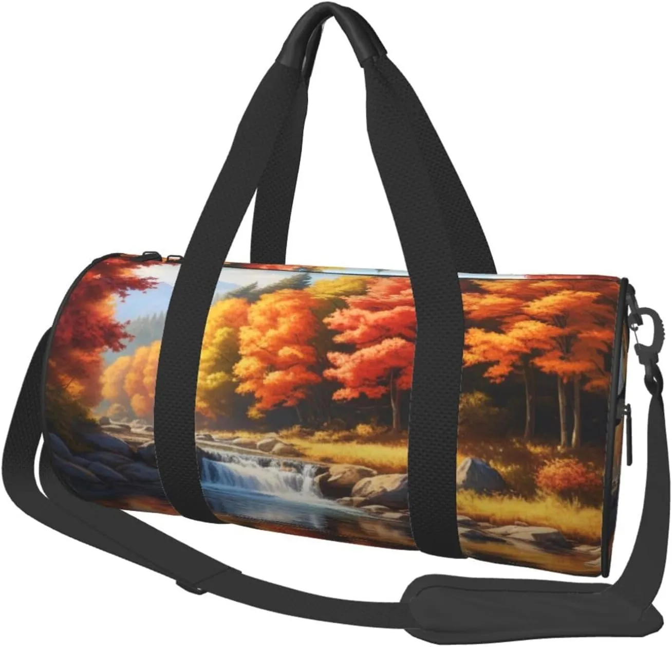 Maple Leaves Fall Scenery Printed Travel Bag,Round Personal Item Storage bag,Foldie Duffel Bag for Traveling Vacation,Fitness,Sports
