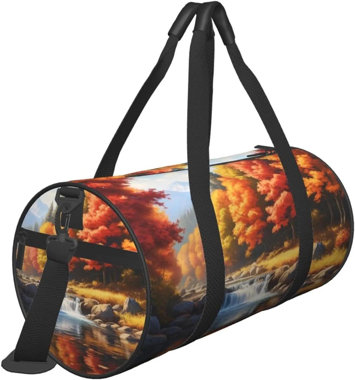 Maple Leaves Fall Scenery Printed Travel Bag,Round Personal Item Storage bag,Foldie Duffel Bag for Traveling Vacation,Fitness,Sports