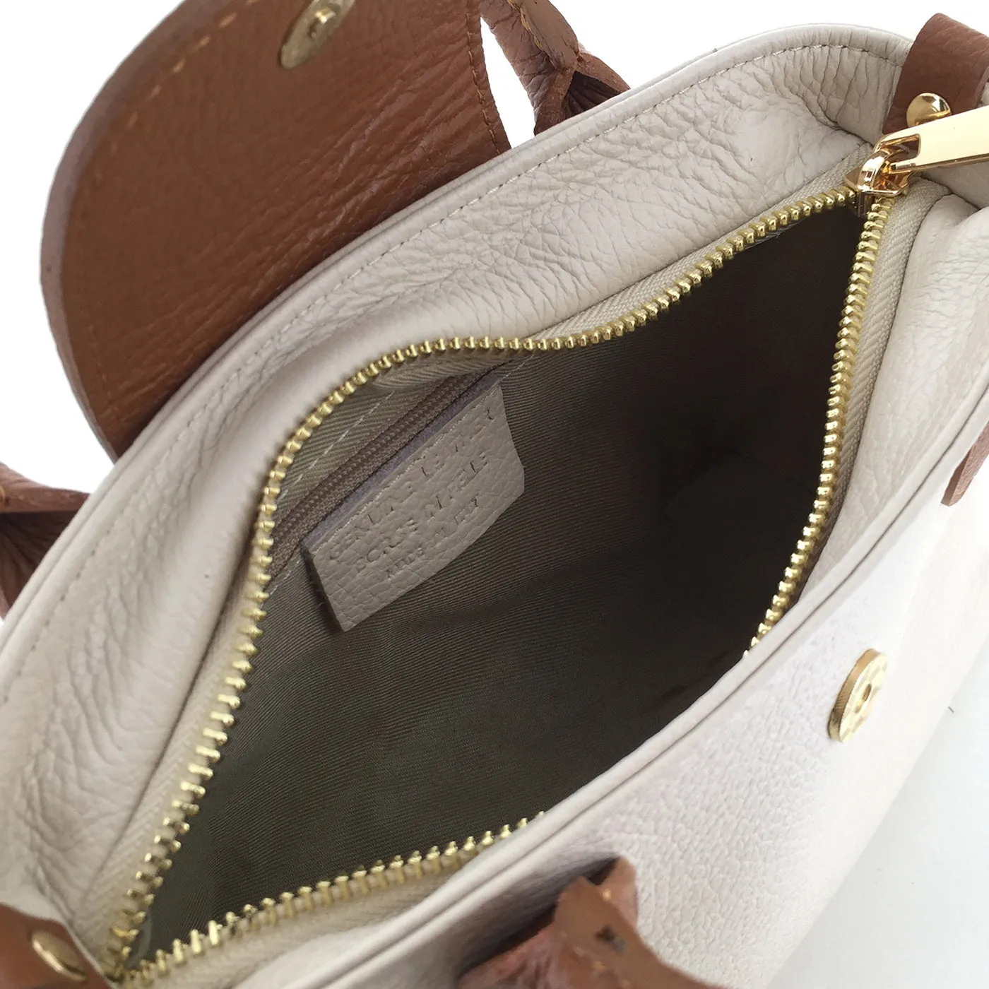 Marina Galanti Small Leather Handbag Off White Tan