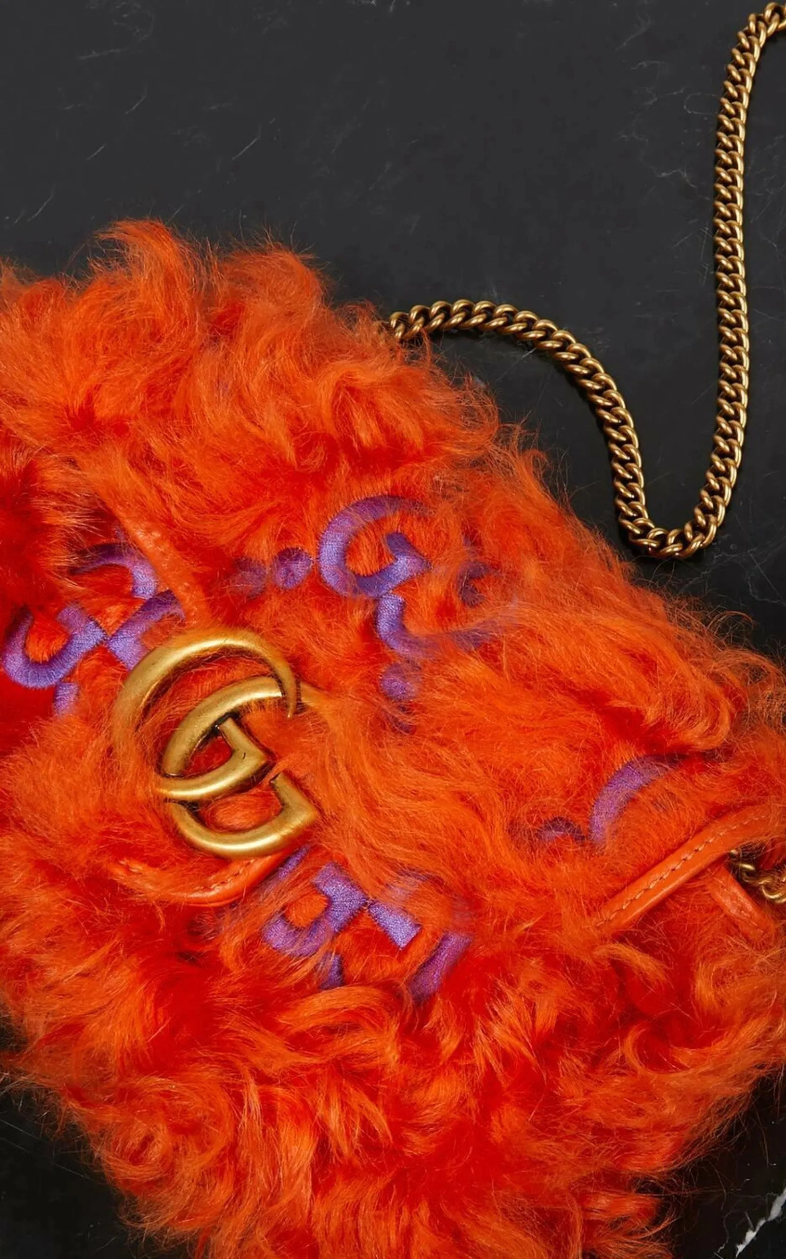 Marmont Super Mini Shearling Bag in Orange