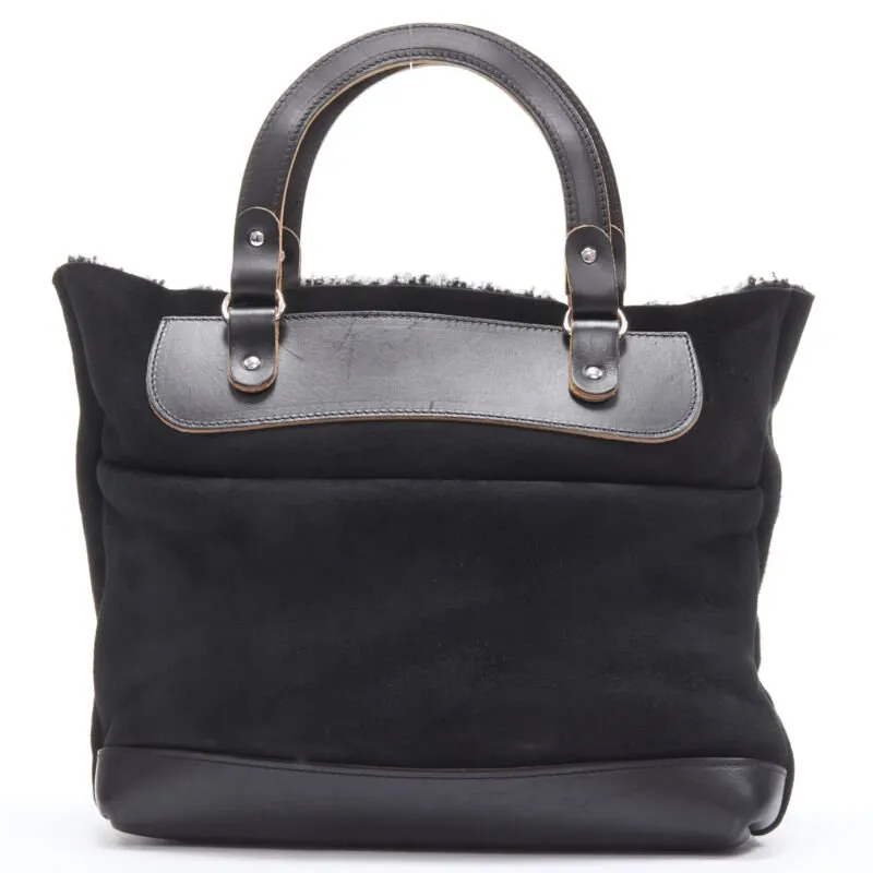 MARNI black shearling lined top handle crossbody soft tote bag