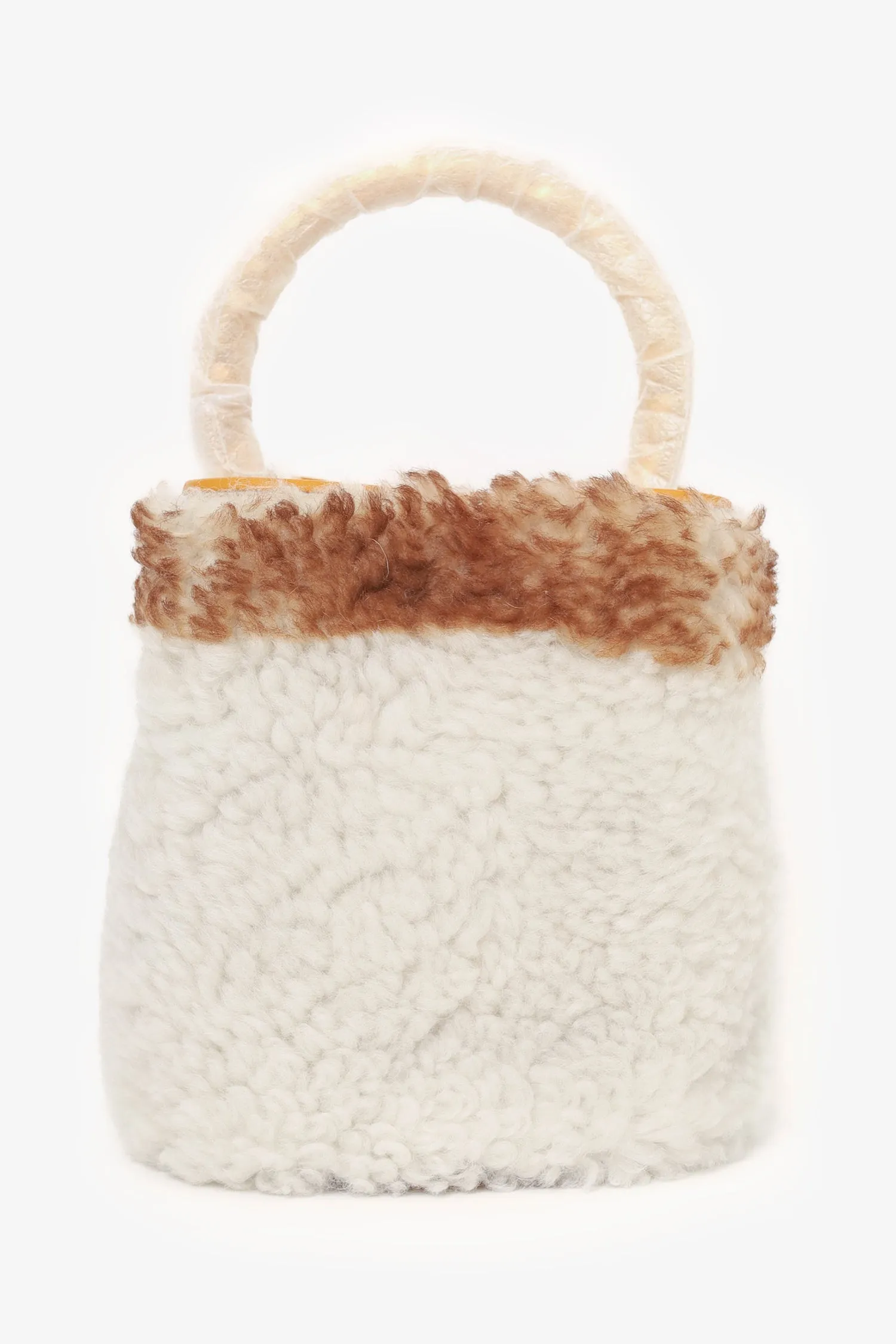 Marni White/Yellow Pannier Shearling Bucket Bag