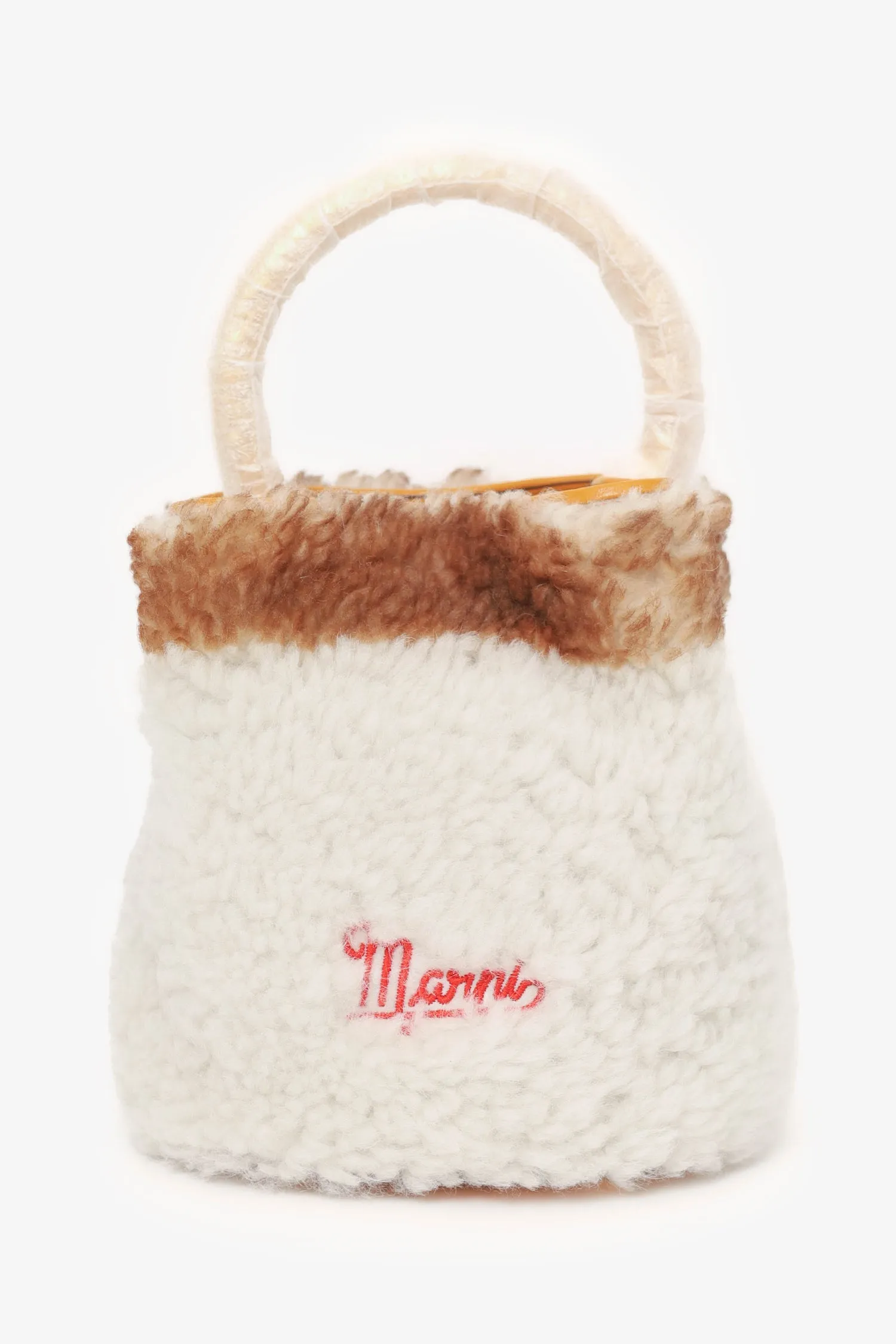Marni White/Yellow Pannier Shearling Bucket Bag