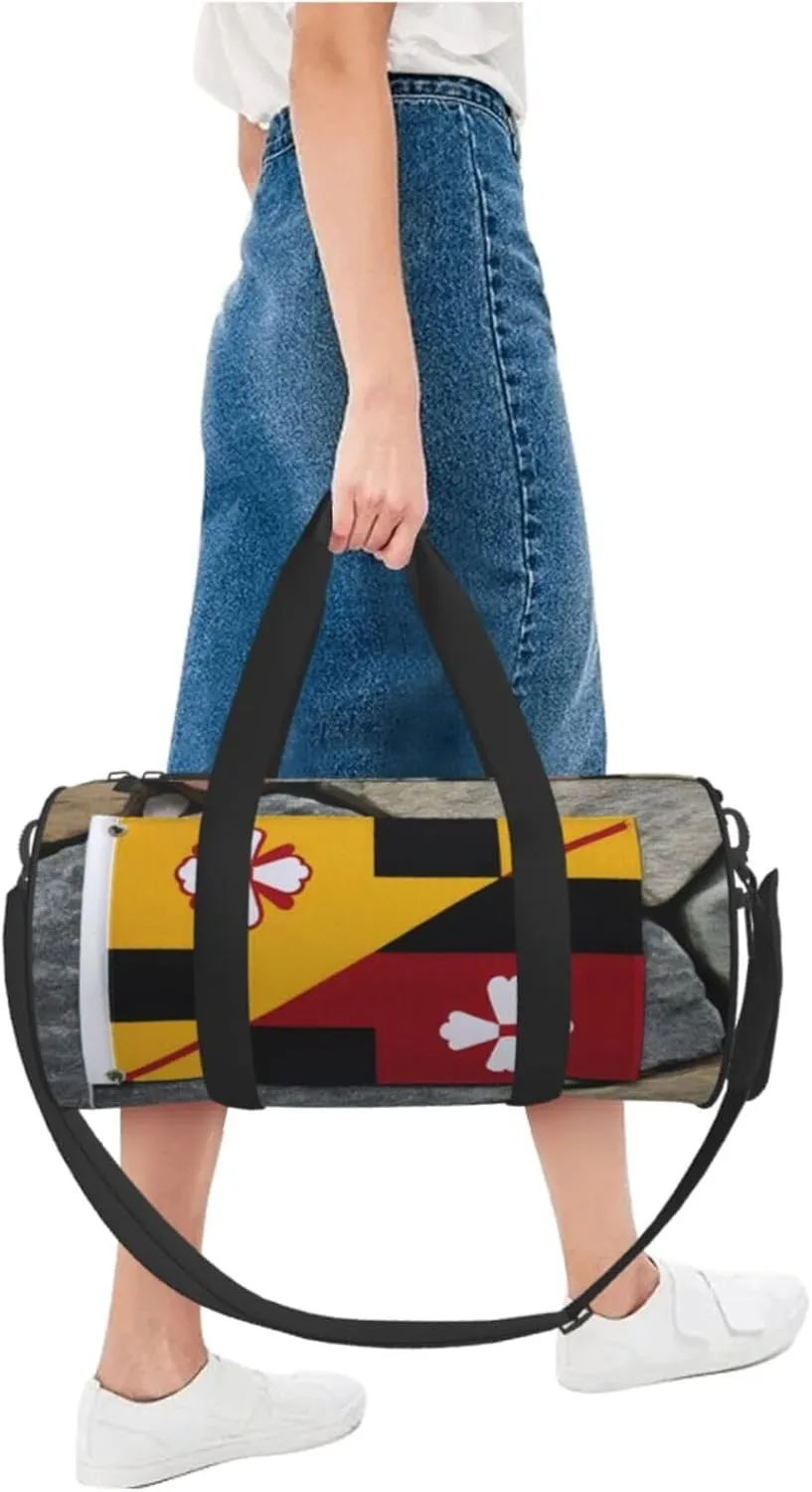 maryland flag Printed Travel Bag,Round Personal Item Storage bag,Foldie Duffel Bag for Traveling Vacation,Fitness,Sports