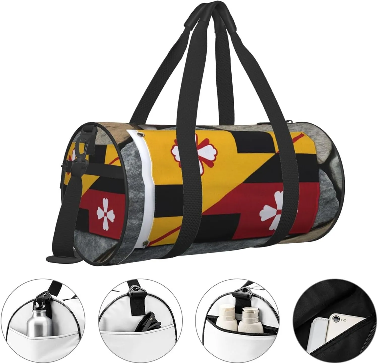 maryland flag Printed Travel Bag,Round Personal Item Storage bag,Foldie Duffel Bag for Traveling Vacation,Fitness,Sports
