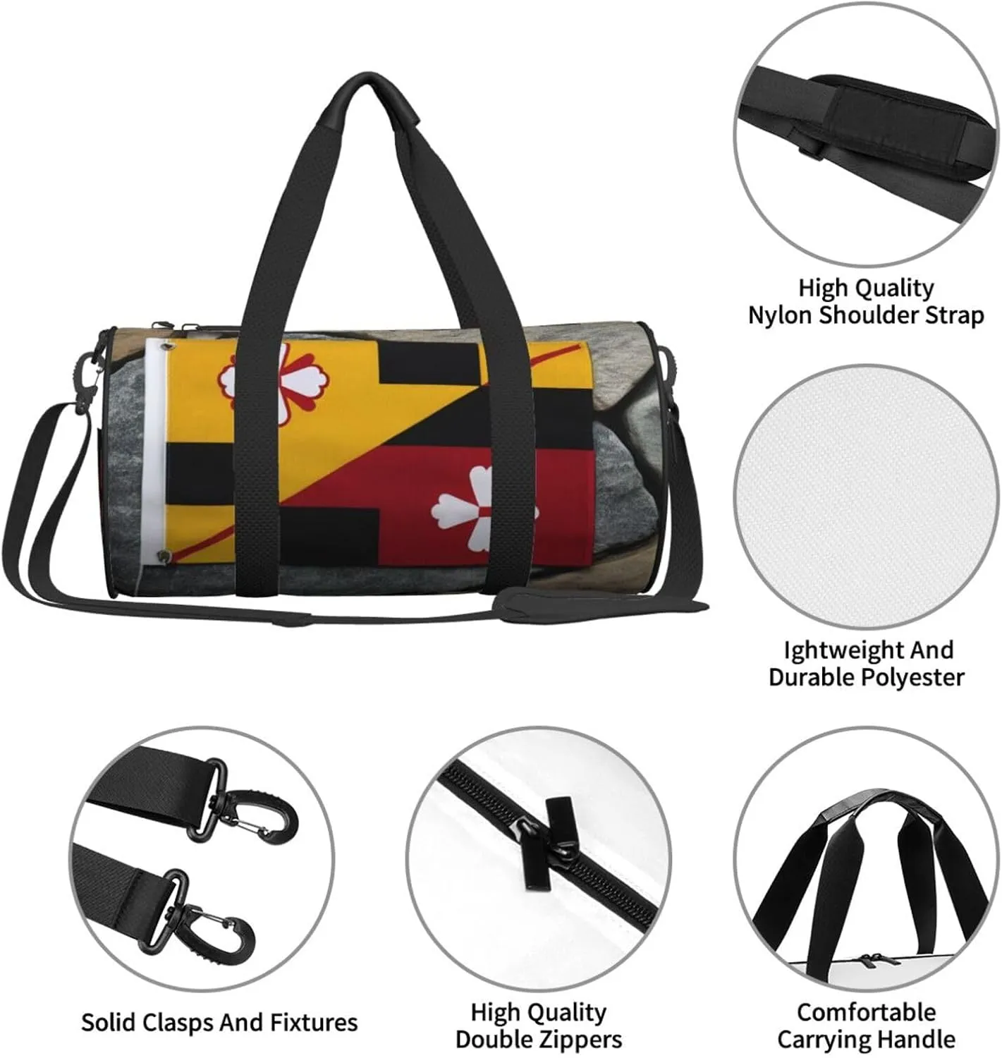 maryland flag Printed Travel Bag,Round Personal Item Storage bag,Foldie Duffel Bag for Traveling Vacation,Fitness,Sports