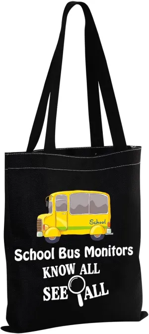 MBMSO School Bus Monitor Tote Bag School Bus Monitors Know all See all Bag Bus Driver Appreciation Gifts Shoulder Bag
