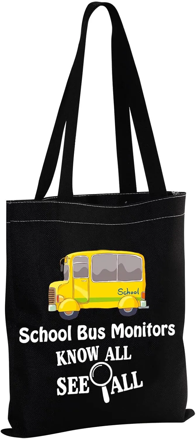 MBMSO School Bus Monitor Tote Bag School Bus Monitors Know all See all Bag Bus Driver Appreciation Gifts Shoulder Bag