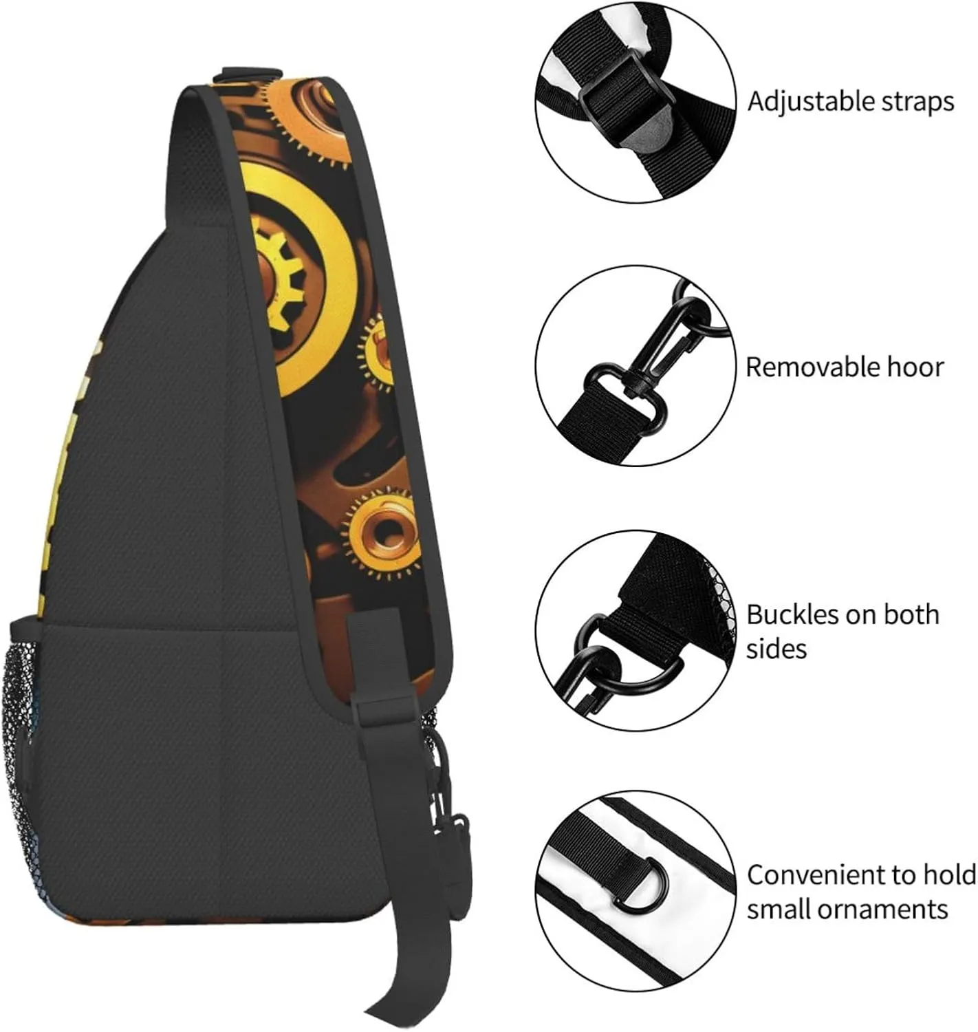 Mechanical Gold Disc Sling Bag For Women Mencross Sling Bag Fashion Crossbody Shoulder Bag Chest Bag For Hiking Travel