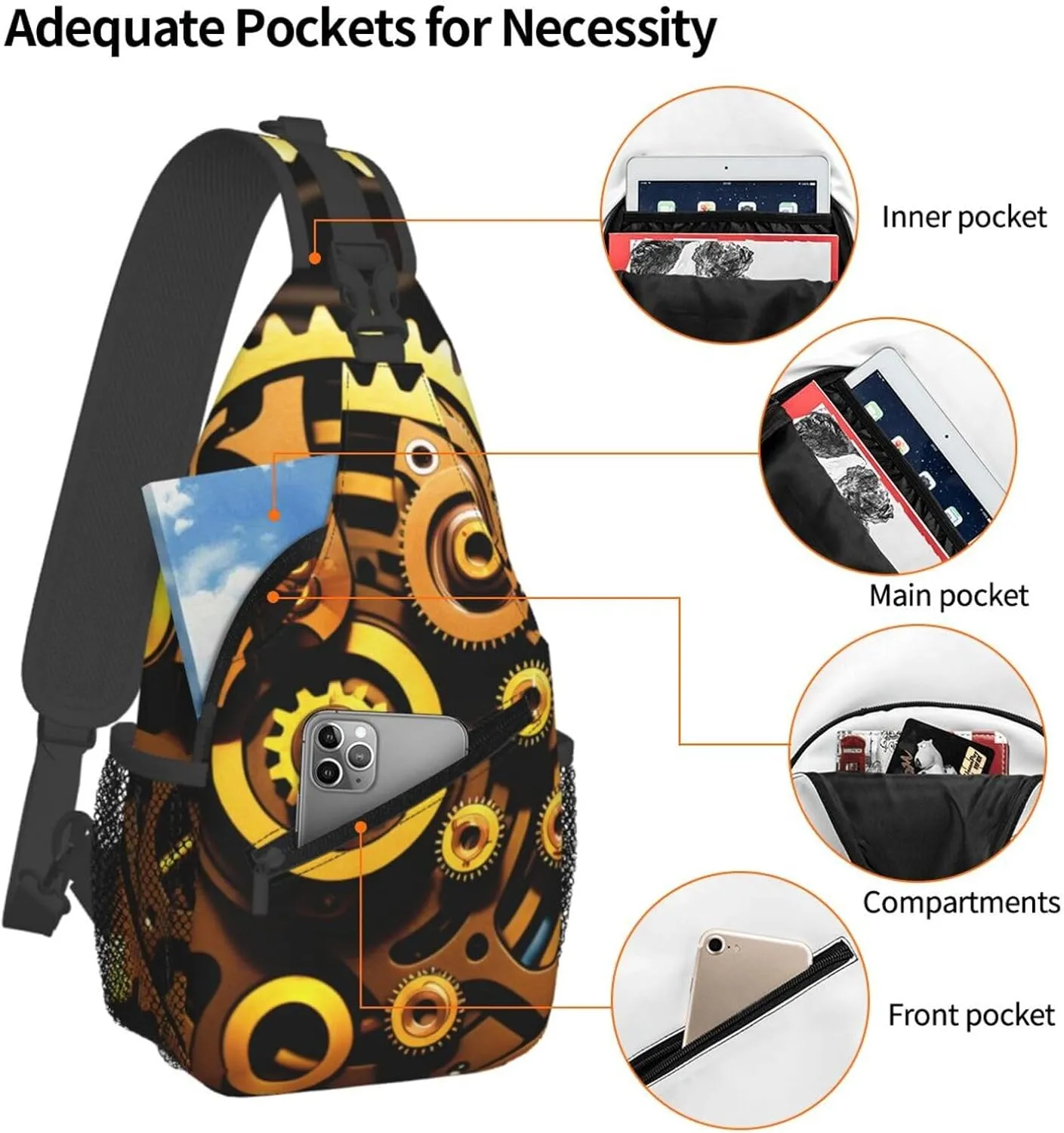 Mechanical Gold Disc Sling Bag For Women Mencross Sling Bag Fashion Crossbody Shoulder Bag Chest Bag For Hiking Travel