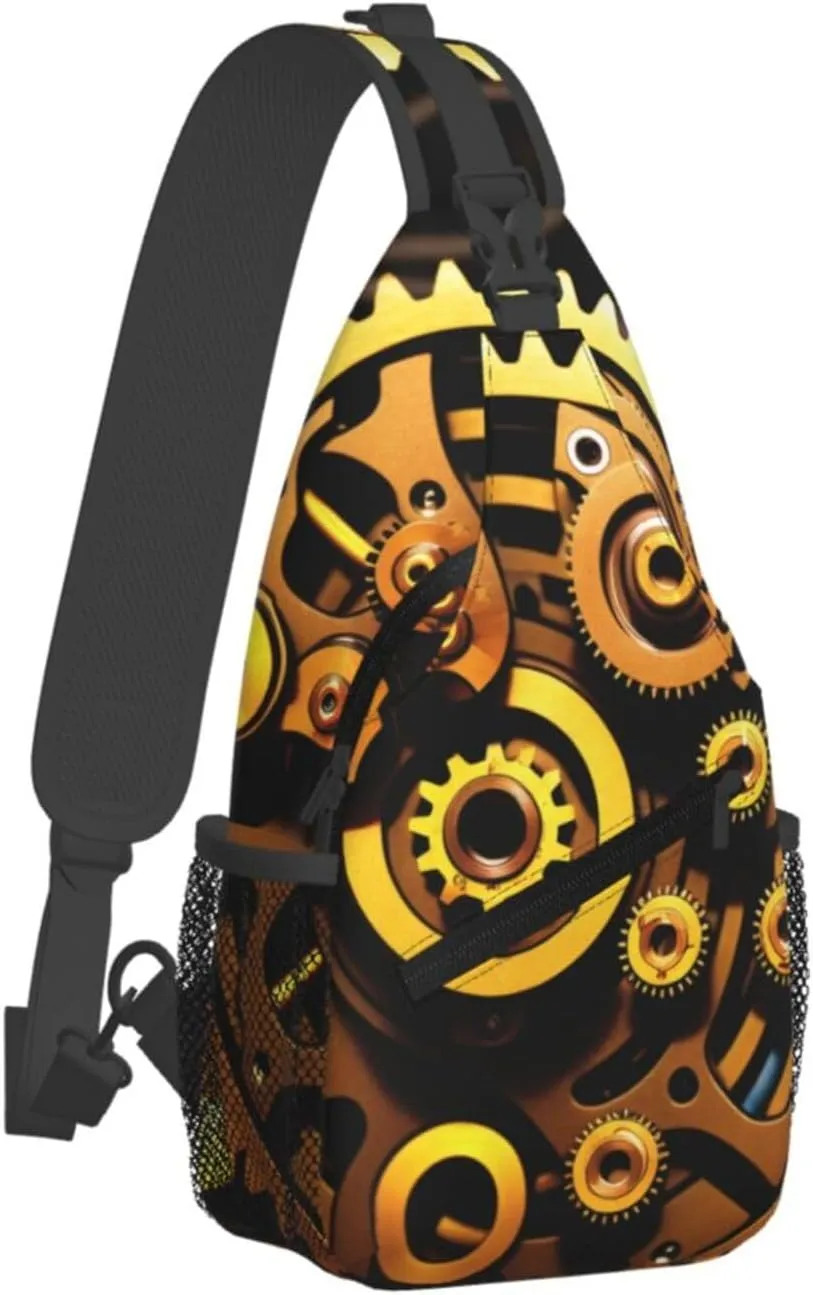 Mechanical Gold Disc Sling Bag For Women Mencross Sling Bag Fashion Crossbody Shoulder Bag Chest Bag For Hiking Travel