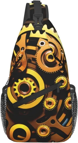 Mechanical Gold Disc Sling Bag For Women Mencross Sling Bag Fashion Crossbody Shoulder Bag Chest Bag For Hiking Travel