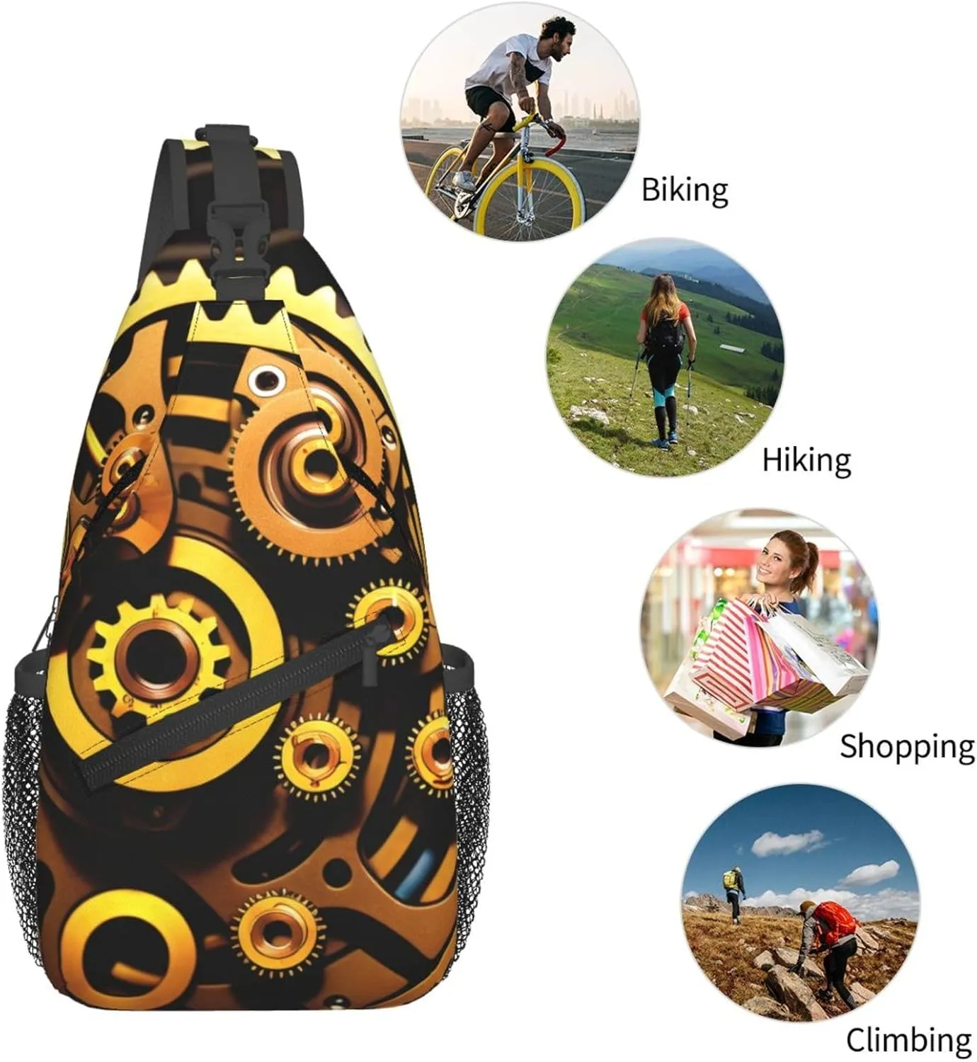 Mechanical Gold Disc Sling Bag For Women Mencross Sling Bag Fashion Crossbody Shoulder Bag Chest Bag For Hiking Travel