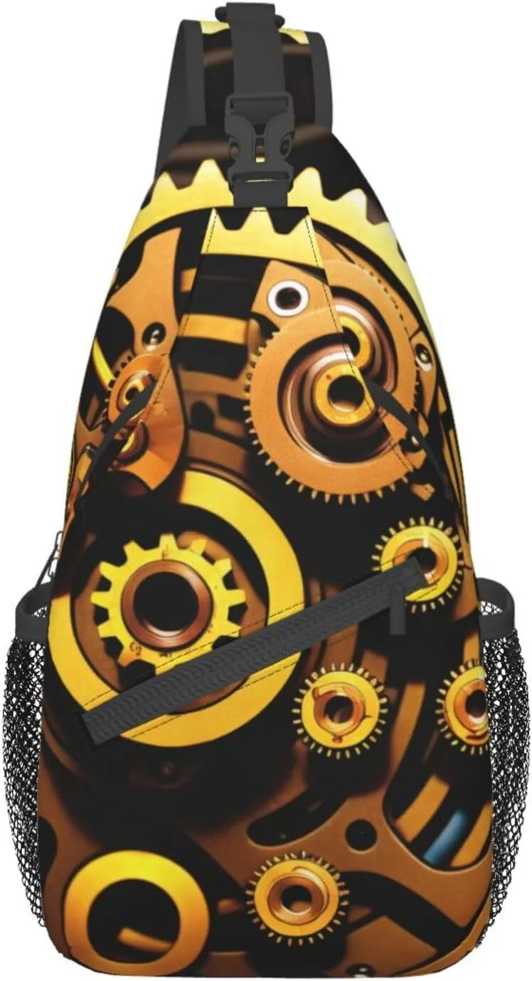 Mechanical Gold Disc Sling Bag For Women Mencross Sling Bag Fashion Crossbody Shoulder Bag Chest Bag For Hiking Travel