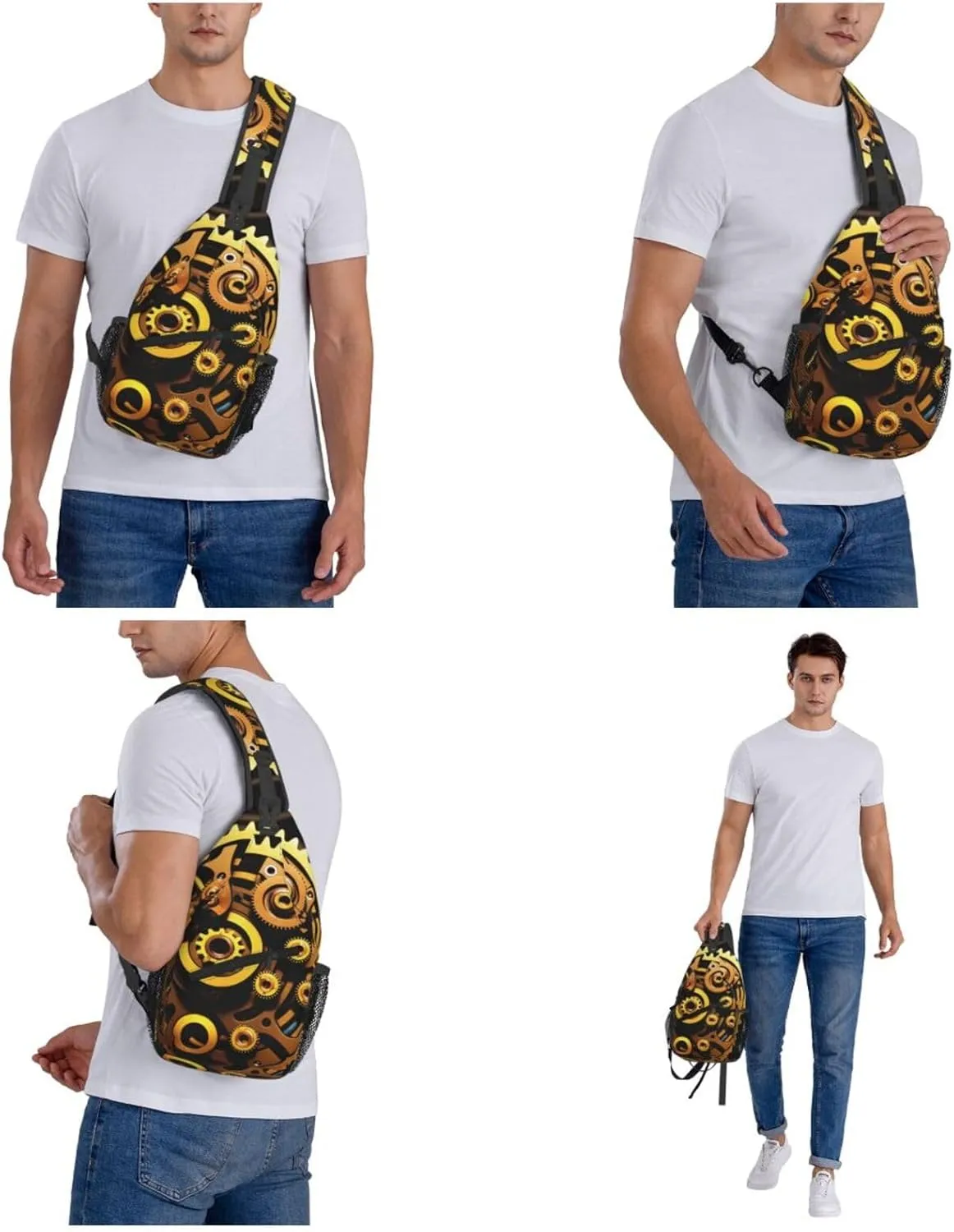 Mechanical Gold Disc Sling Bag For Women Mencross Sling Bag Fashion Crossbody Shoulder Bag Chest Bag For Hiking Travel