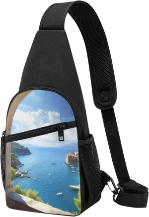 Mediterranean View Printed Chest Pack Shoulder Bag Chest Bag Crossbody Bag
