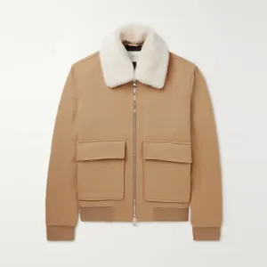 Men Aviator Bomber Trimmed Wool RAF Brown Flight Shearling Leather Jacket