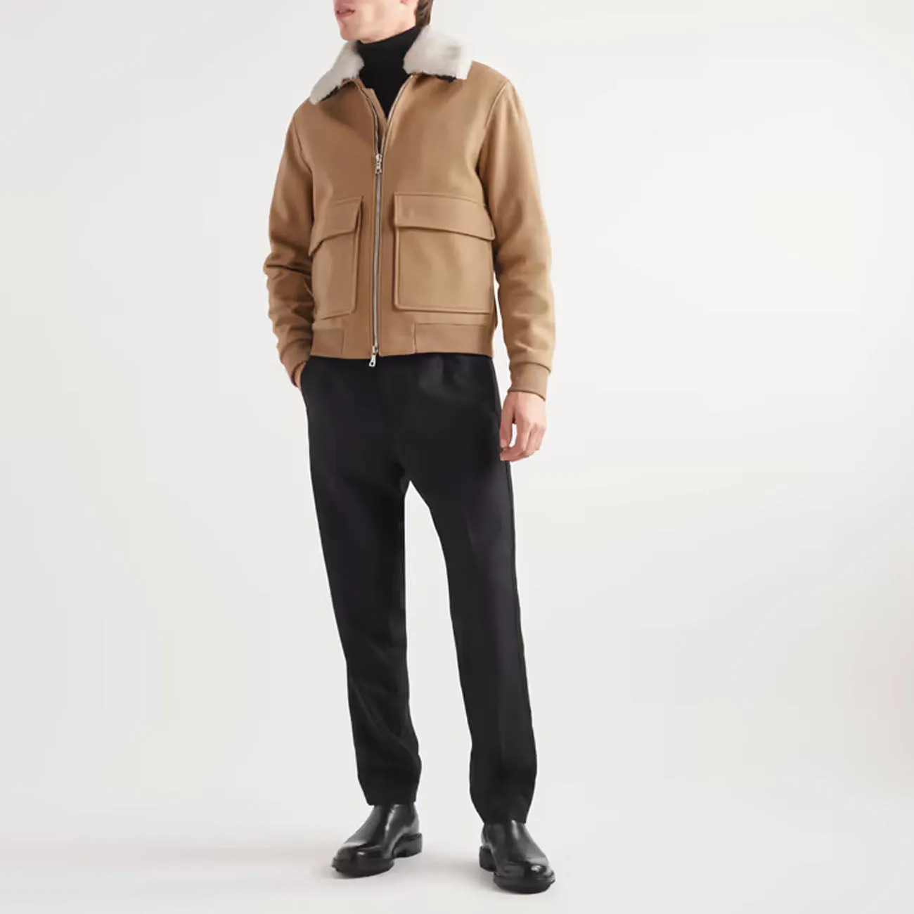Men Aviator Bomber Trimmed Wool RAF Brown Flight Shearling Leather Jacket