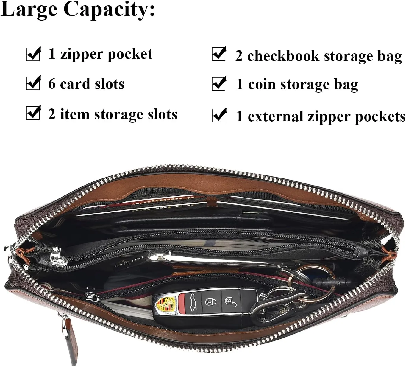 Men Clutch Bags Genuine Leather Purse Wallet Large Capacity Business Card Organizer Purse…