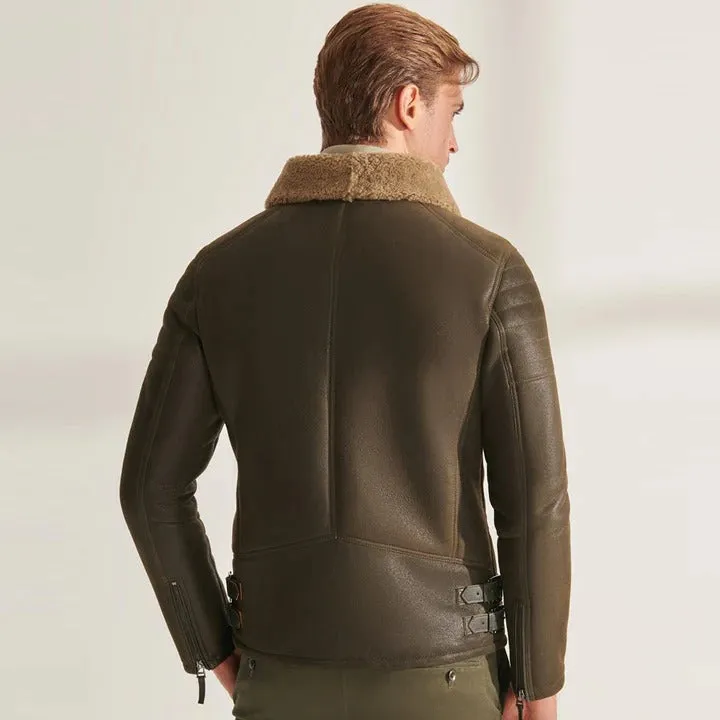 Men's Green RAF Shearling Sheepskin Aviator Jacket