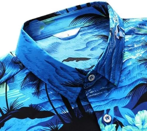 Men's Hawaiian Shirt Funky Blue Beach Printed Tropical Beach Shirt Casual Button Down Short Sleeve Floral Shirts Tops