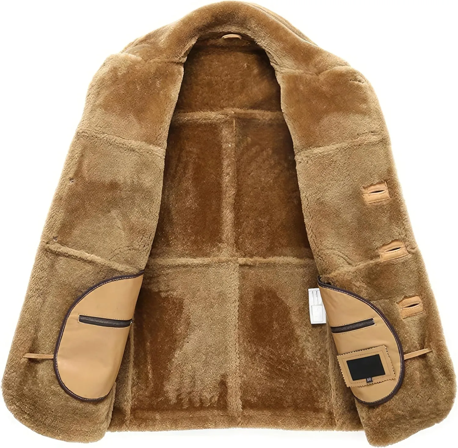 Mens RAF Aviator Brown Sheepskin Leather Faux Fur Single Breasted Coat - B3 Bomber Flying Pilot Mid Length Trench Coat Men