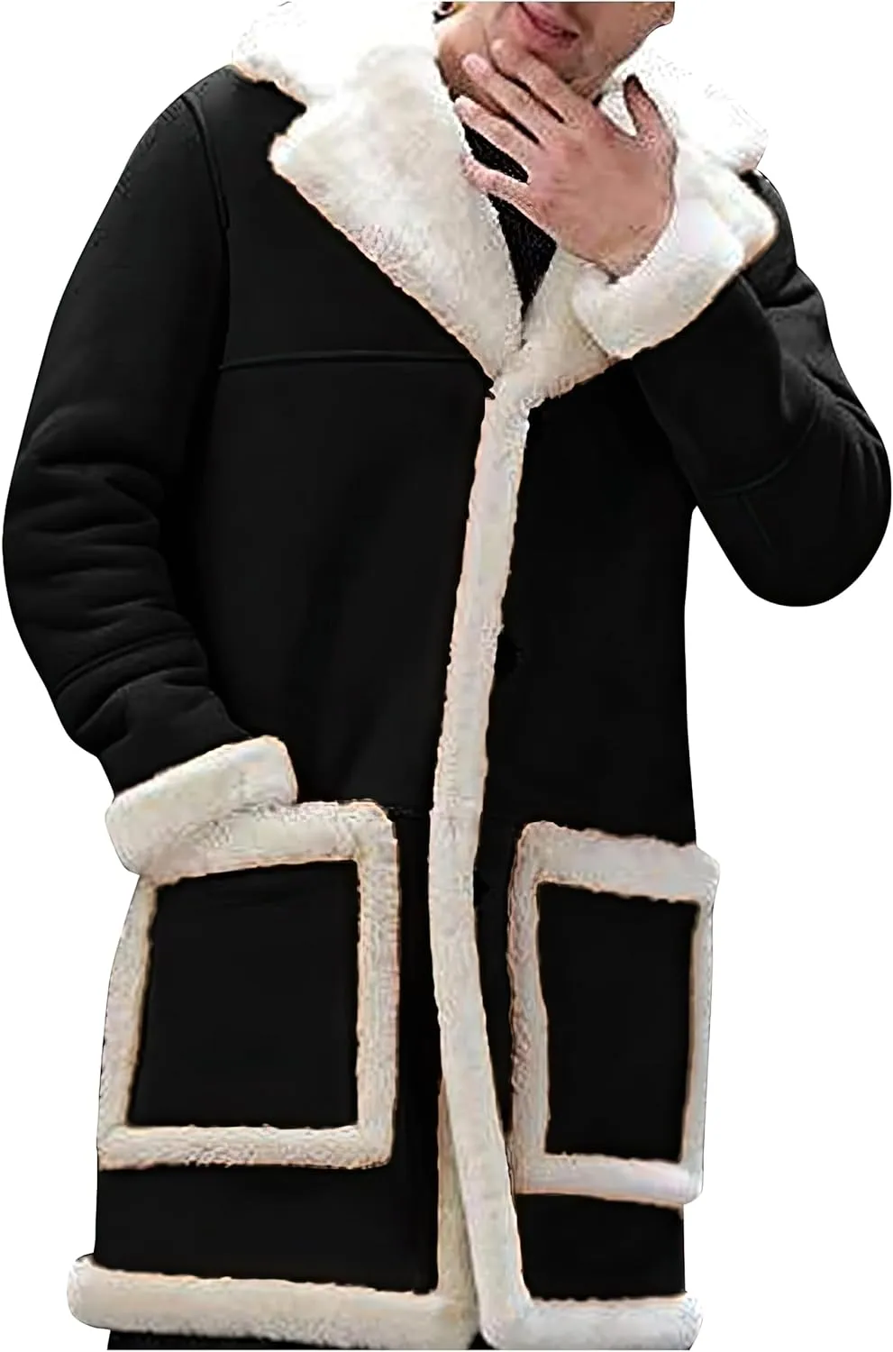 Mens RAF Aviator Genuine Sheepskin Shearling Single Breasted Leather Coat - Parka B3 Bomber Mid Length Trench Coat For Men