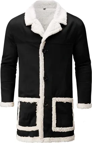Mens RAF Aviator Genuine Sheepskin Shearling Single Breasted Leather Coat - Parka B3 Bomber Mid Length Trench Coat For Men