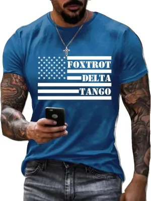 Men's Retro Fdt Printed Casual Crew Neck T-Shirt American Flag Print Tee