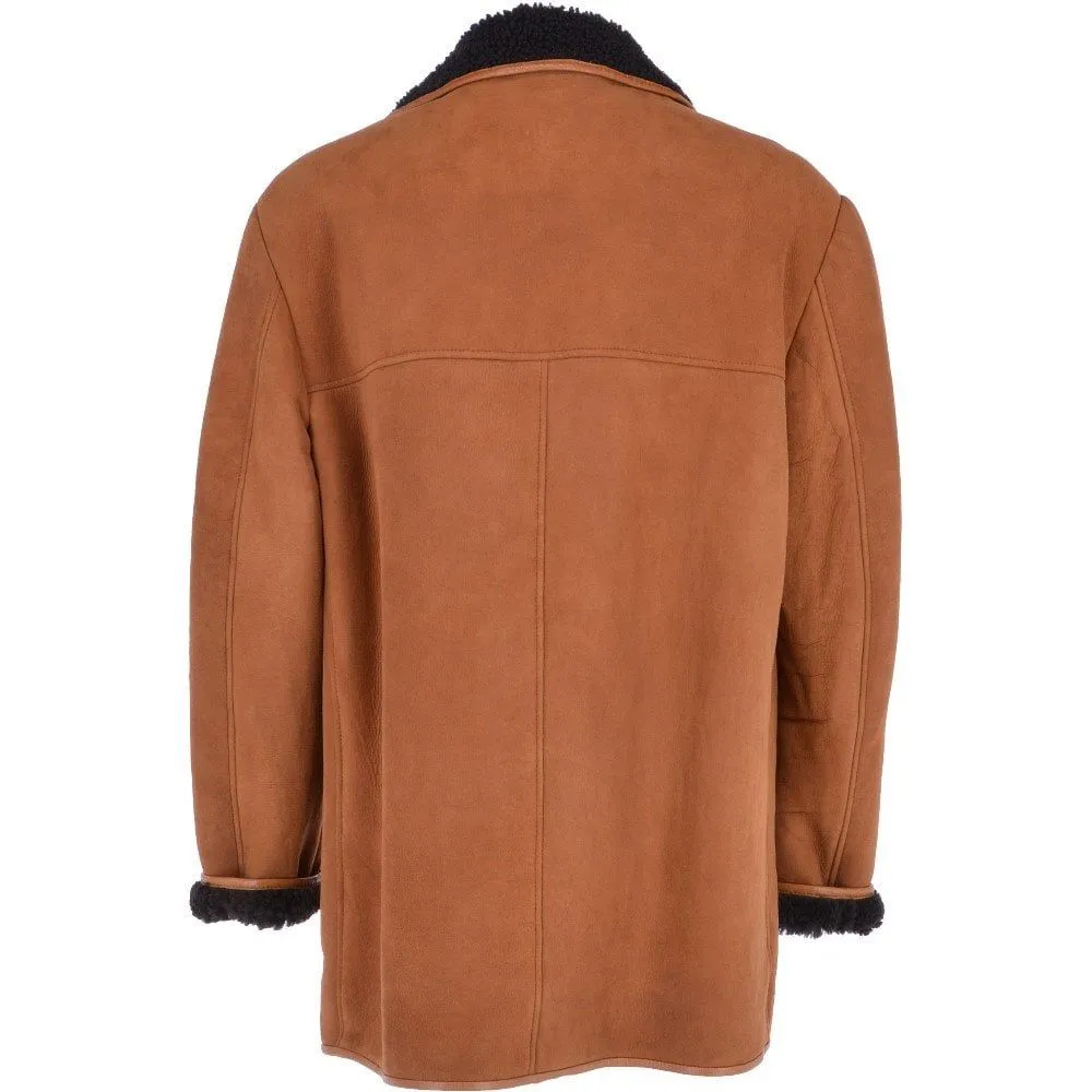 Men’s Shearling Lined Brown And Black Suede Coat