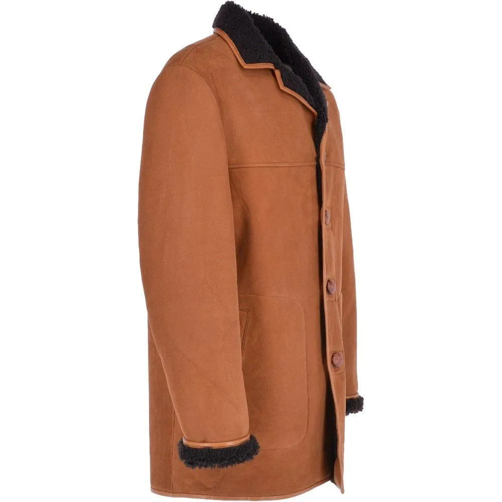 Men’s Shearling Lined Brown And Black Suede Coat