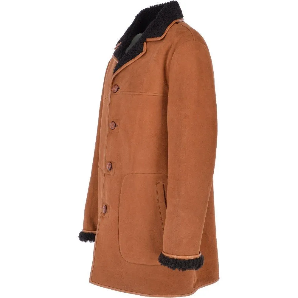 Men’s Shearling Lined Brown And Black Suede Coat