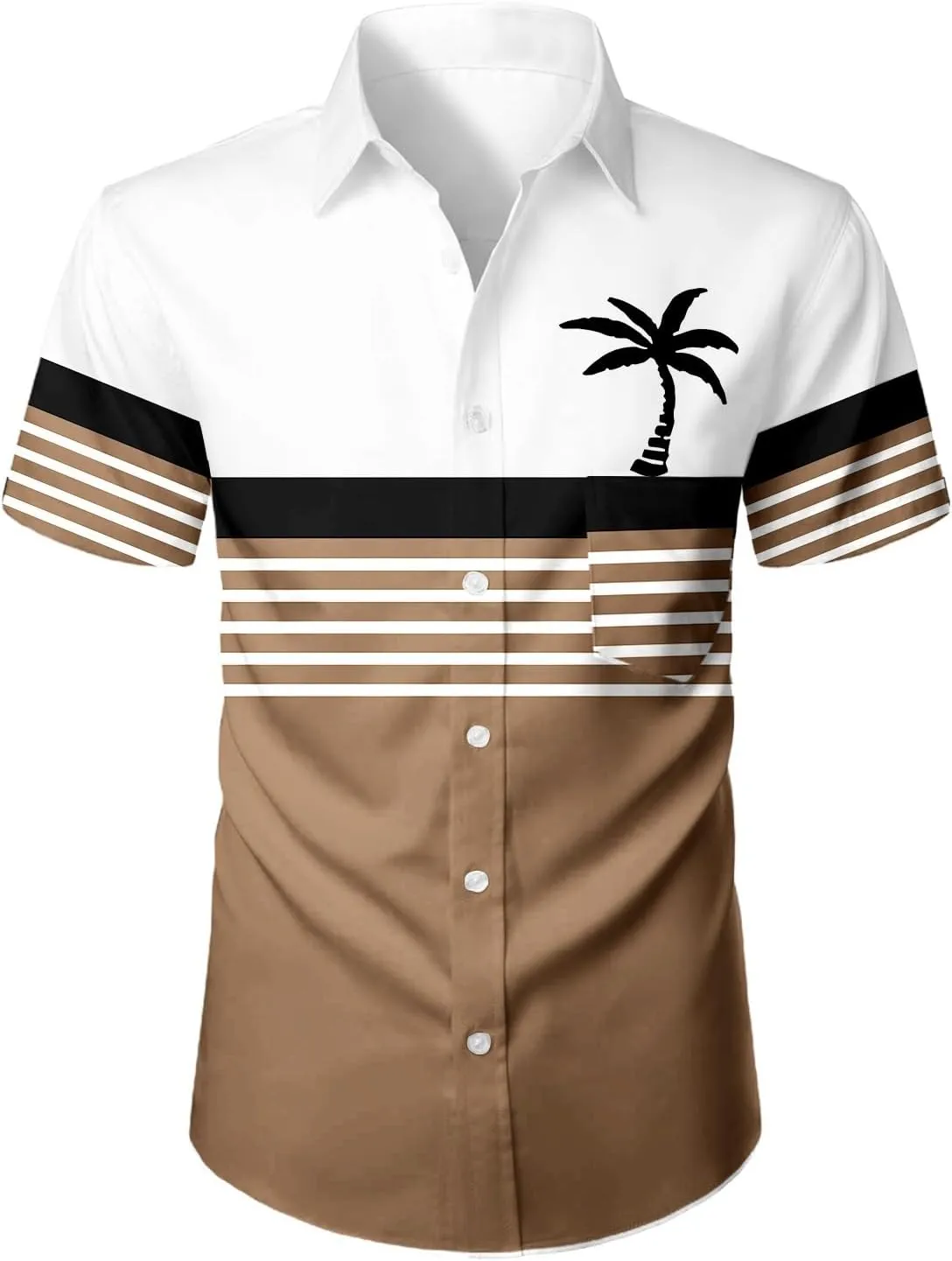 Mens Shirts Tropical Printed Short Sleeve Shirt Summer Coconut Tree T-Shirts Button Down Stand Collar Workout Tops