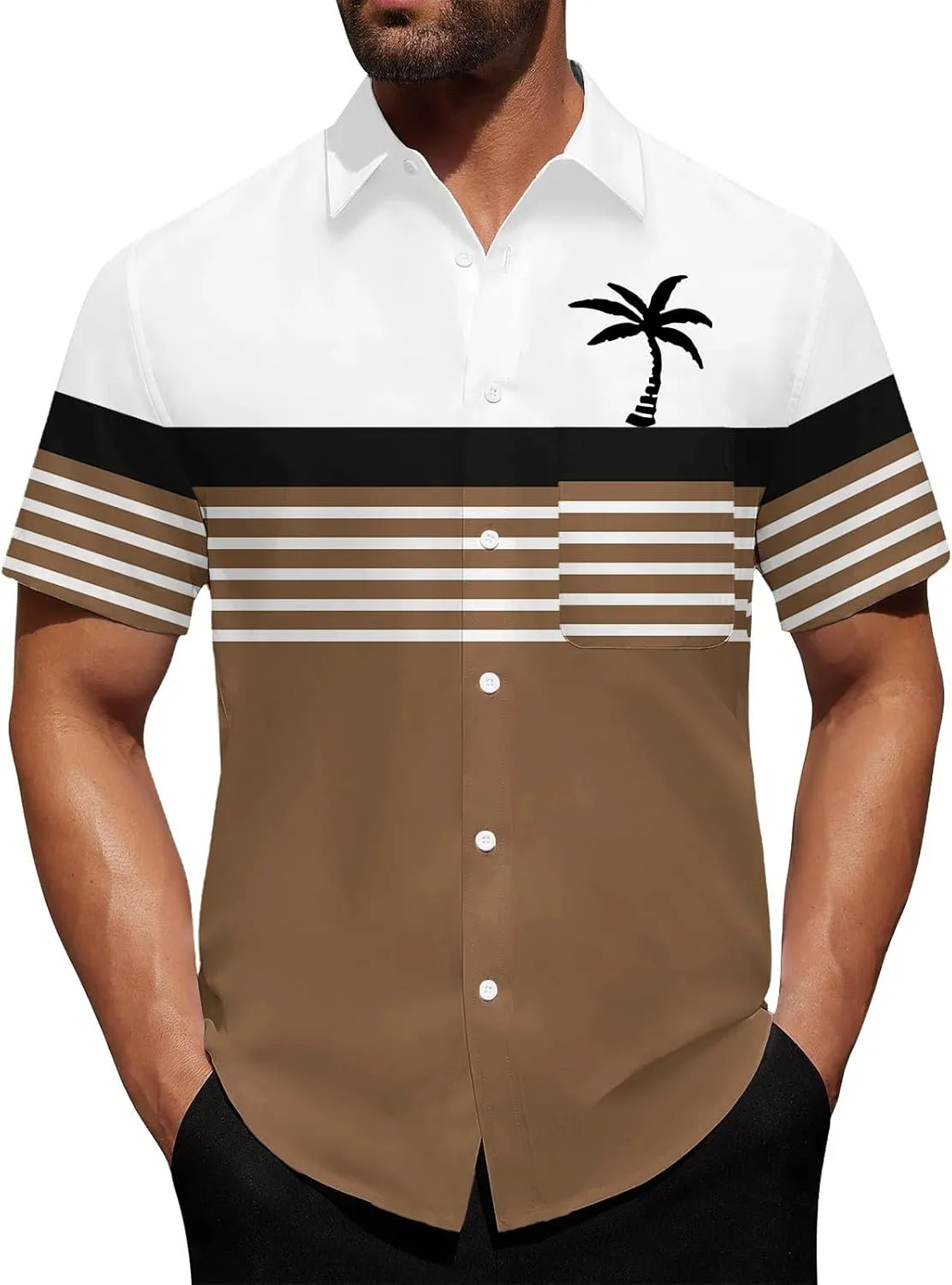 Mens Shirts Tropical Printed Short Sleeve Shirt Summer Coconut Tree T-Shirts Button Down Stand Collar Workout Tops