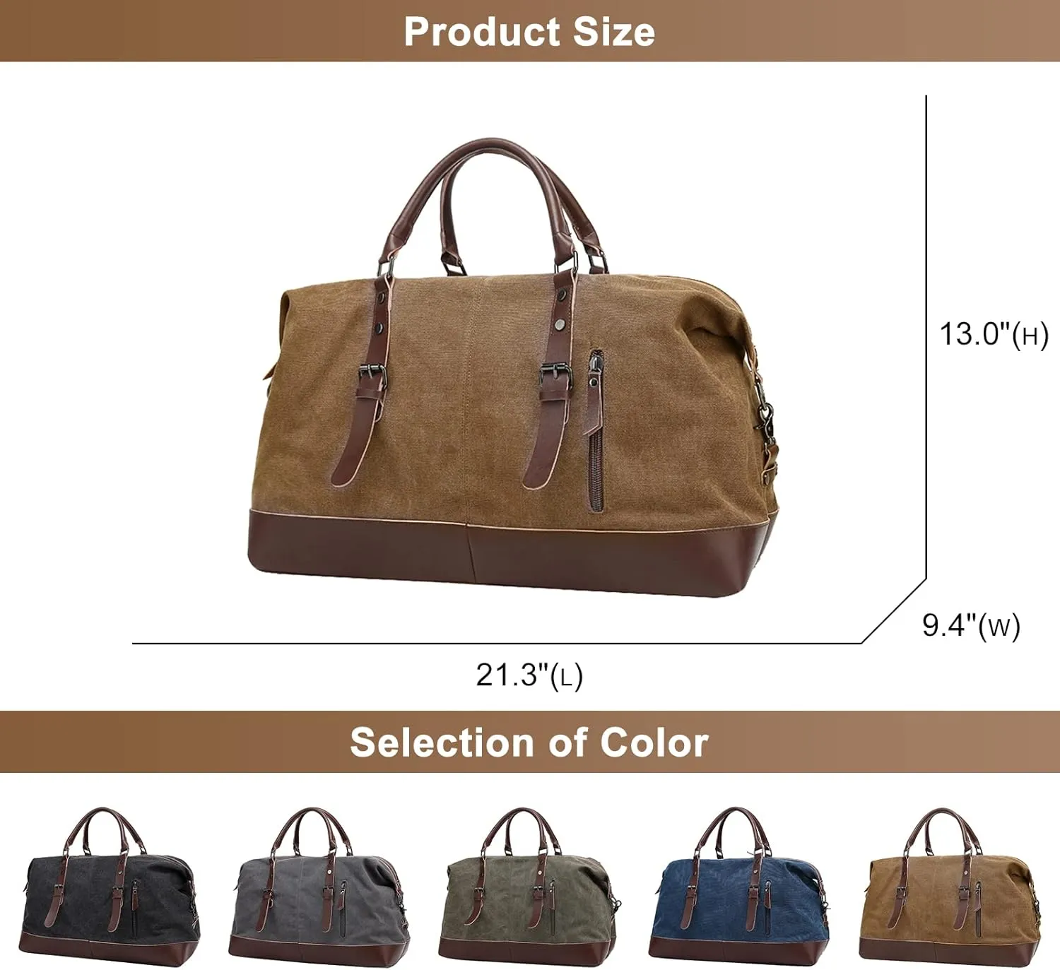 Men's Vintage Travel Bags Canvas Carry On Overnight Duffle Bag Unisex for Hiking Camping Outdoors Bag (Grey)