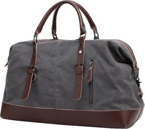 Men's Vintage Travel Bags Canvas Carry On Overnight Duffle Bag Unisex for Hiking Camping Outdoors Bag (Grey)