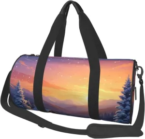 Merry Christmas Snow Stars Printed Travel Bag,Round Personal Item Storage bag,Foldie Duffel Bag for Traveling Vacation,Fitness,Sports