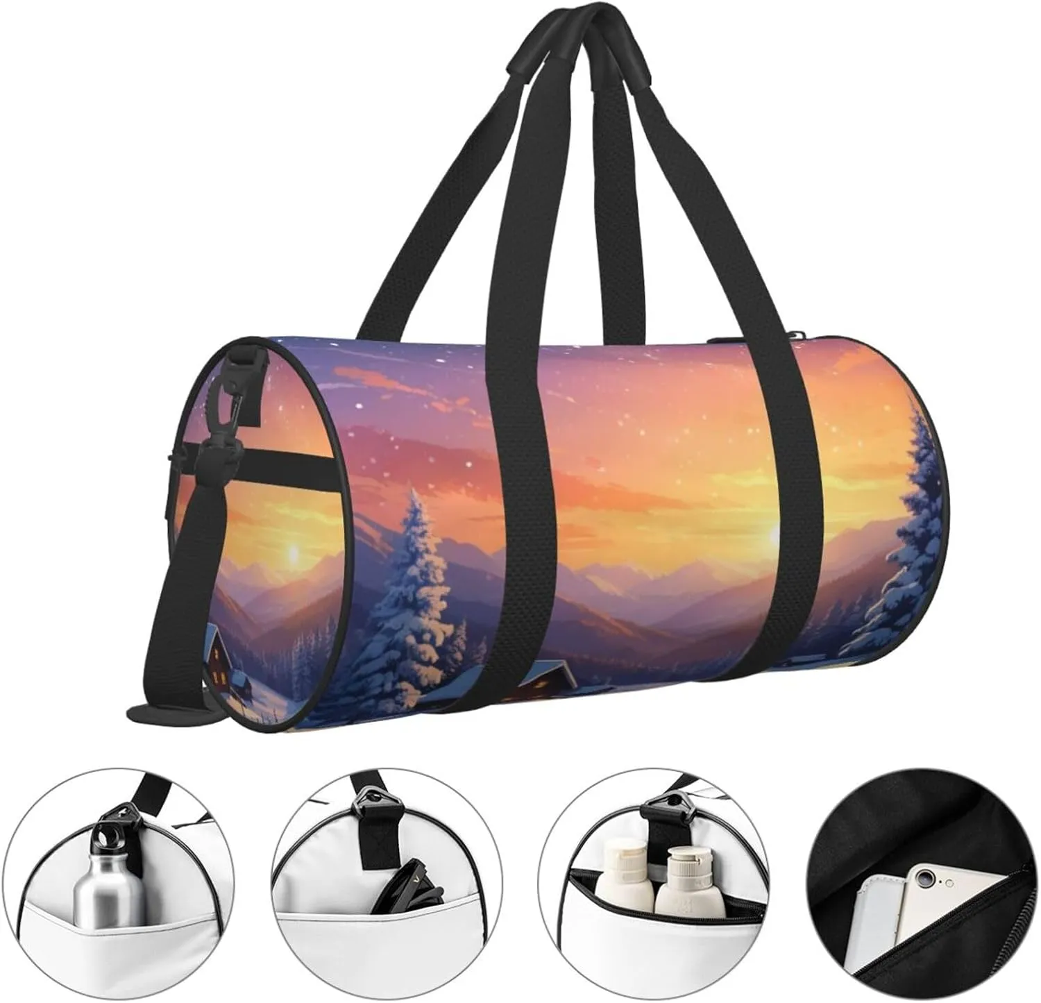 Merry Christmas Snow Stars Printed Travel Bag,Round Personal Item Storage bag,Foldie Duffel Bag for Traveling Vacation,Fitness,Sports