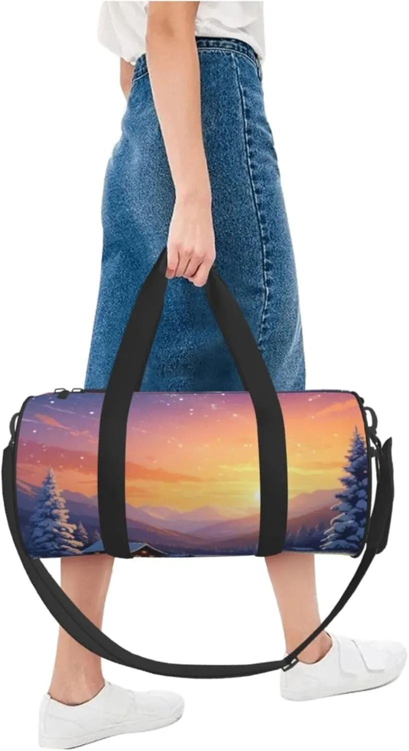 Merry Christmas Snow Stars Printed Travel Bag,Round Personal Item Storage bag,Foldie Duffel Bag for Traveling Vacation,Fitness,Sports