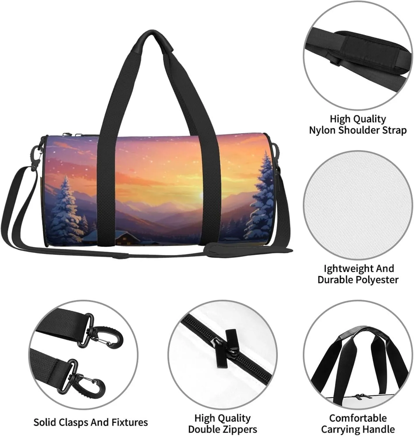 Merry Christmas Snow Stars Printed Travel Bag,Round Personal Item Storage bag,Foldie Duffel Bag for Traveling Vacation,Fitness,Sports