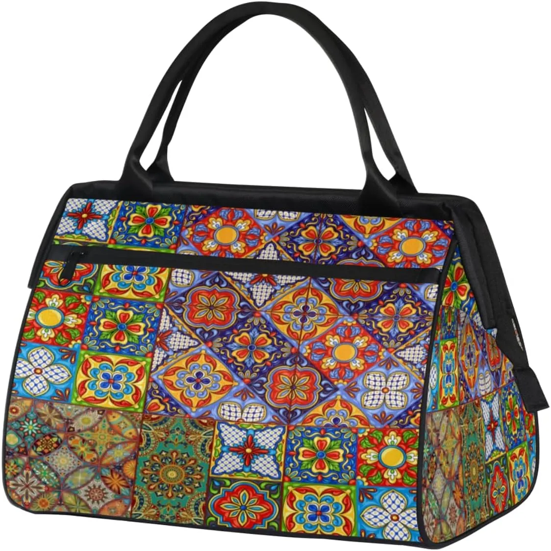 Mexican Folk Tiles Weekender Bags for Women 25L Small Travel Duffel Bag Teen Girl Ornamental Art Overnight Tote Bags Ladies Gym Duffle Carry On Bag