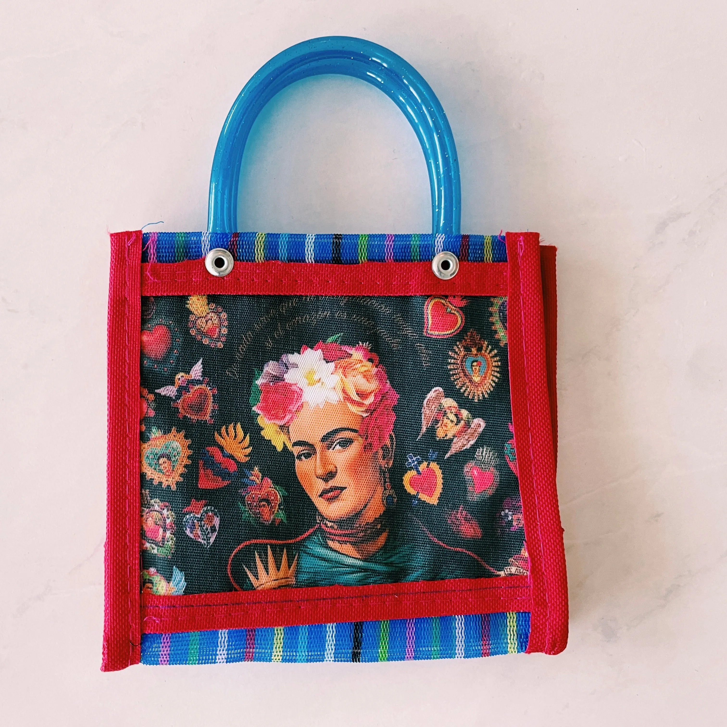Mexican Frida & Catrina Plastic Tote Purse 6 x 5 in