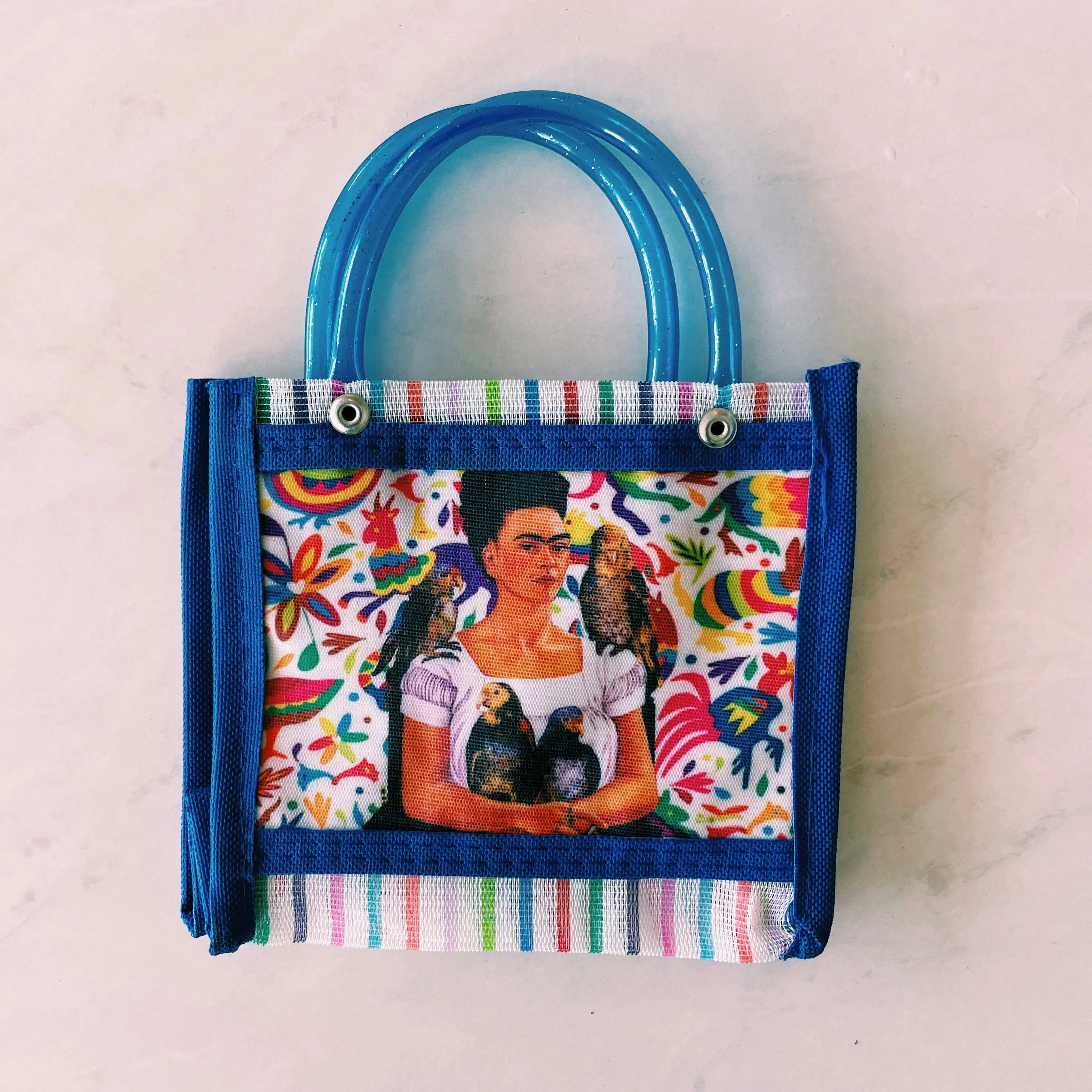 Mexican Frida & Catrina Plastic Tote Purse 6 x 5 in