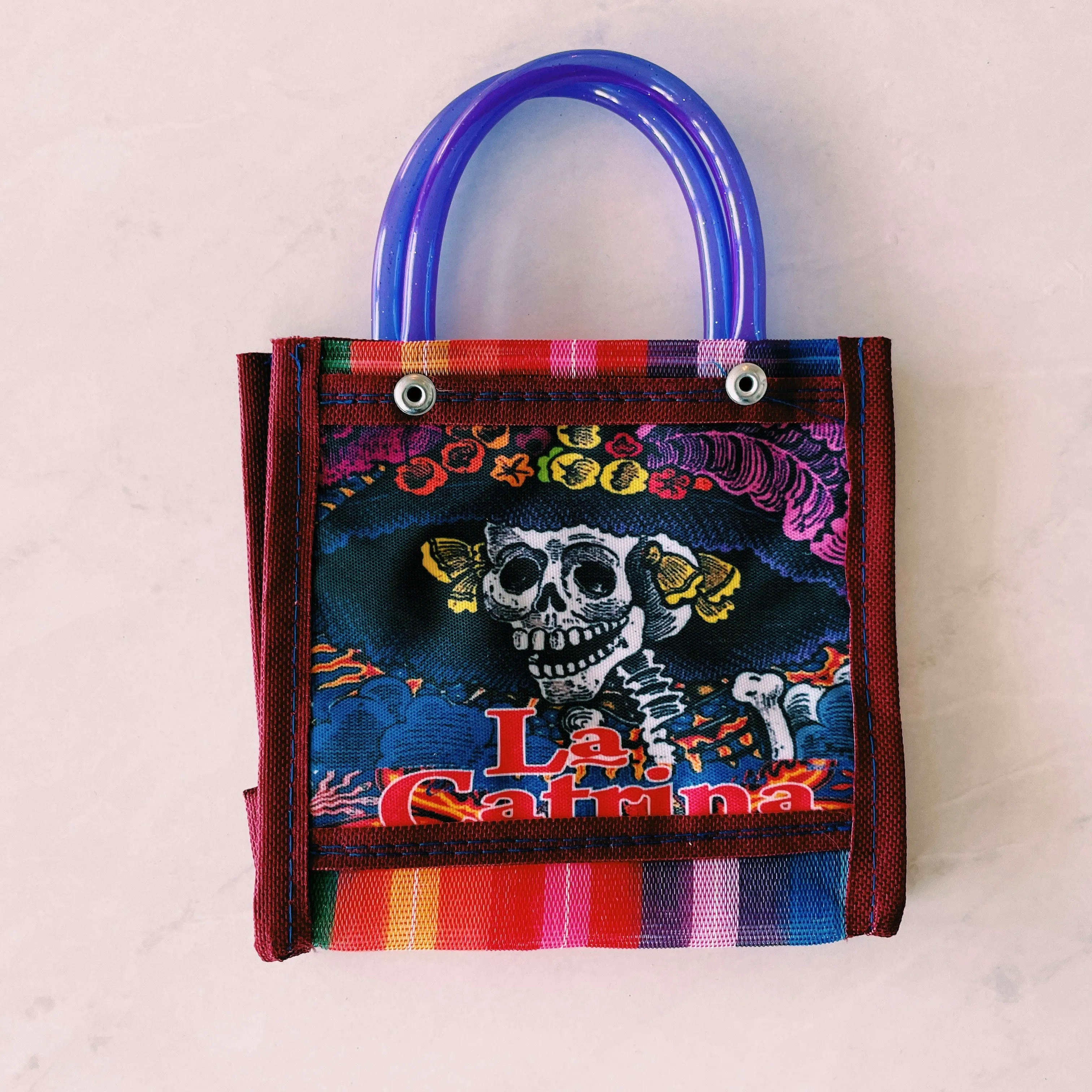 Mexican Frida & Catrina Plastic Tote Purse 6 x 5 in