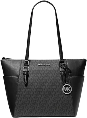 Michael Michael Kors Charlotte Large Saffiano Leather Top Zip Tote Bag (Black PVC)
