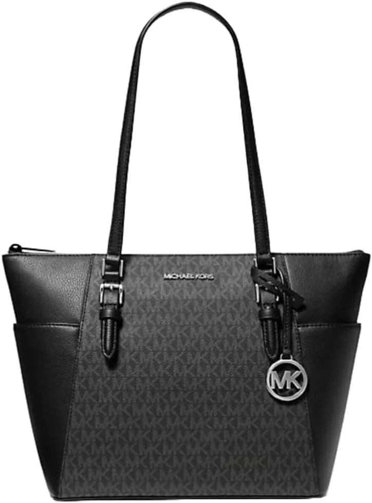 Michael Michael Kors Charlotte Large Saffiano Leather Top Zip Tote Bag (Black PVC)