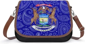 Michigan State Flag Paisley Pattern Printed Women's Crossbody Bags Novelty Purse Handbag Shoulder Bag For Women