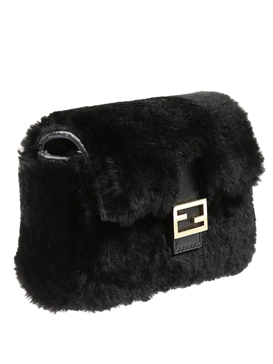 Micro Baguette in Shearling Black