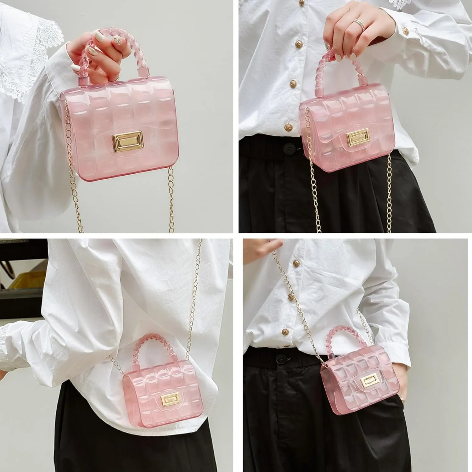 Mini Candy Color Jelly Crossbody Purse for Little Girls Women Transparent Cassette Handbag Shoulder Bag with Top Handle
